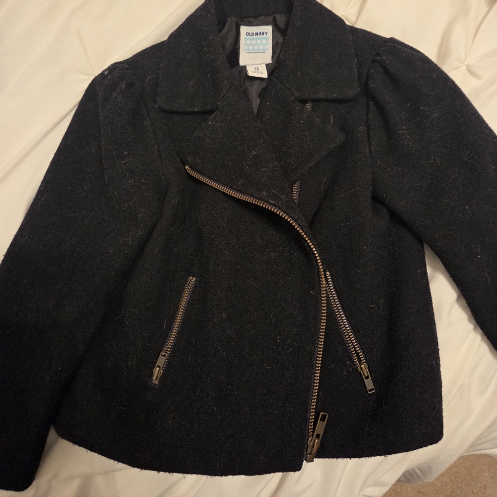 Kids Black Wool Jacket with Zipper Details